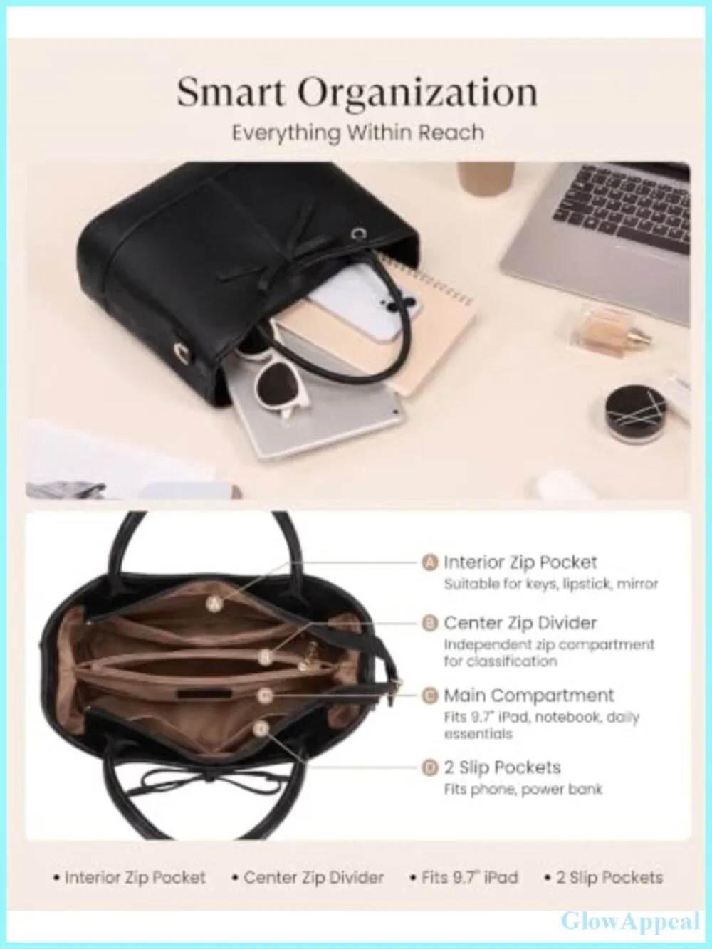 Vegan Leather Tote Satchel Shoulder Bag with Bow: Work Purse